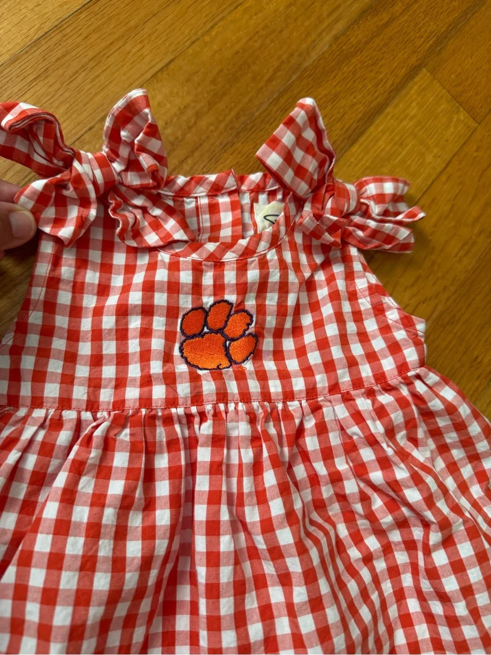 Orange Gingham Clemson Embroidered Toddler Dress
